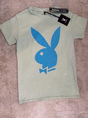 PLAYBOY Mint Tee with Bright Blue Bunny Logo